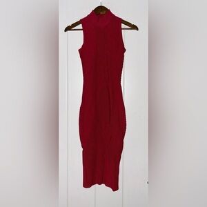 Vintage Nicole Miller‎ Artelier Rib Knit Red High Neck Bodycon Midi Dress SP